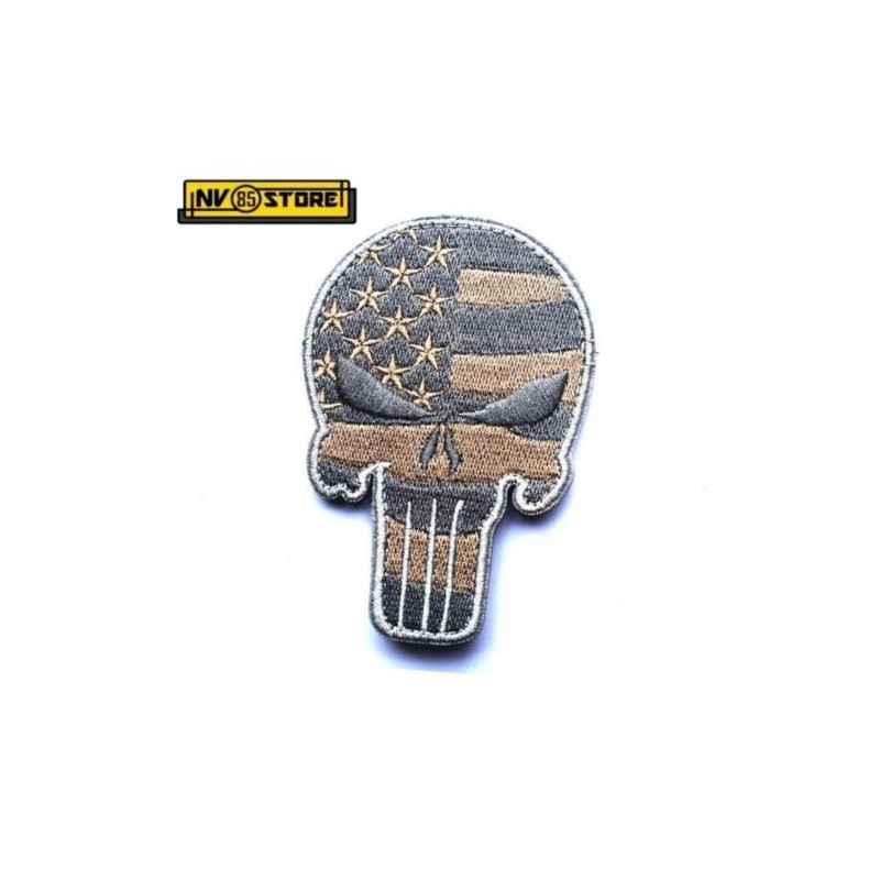Patch Ricamata SKULL Sniper Punisher USA 9 x 6 cm Militare Grey con Velcrogrip