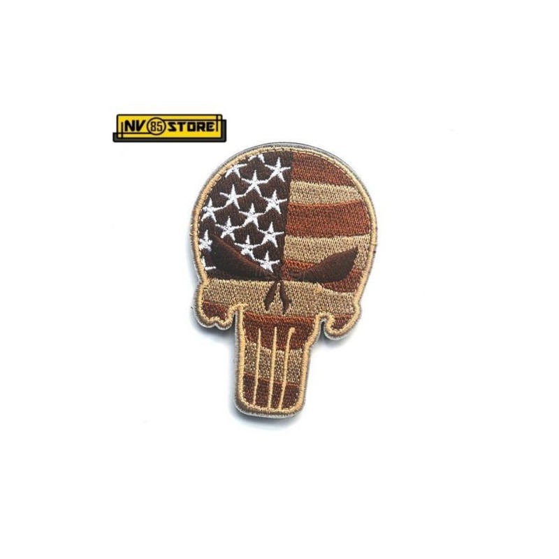 Patch Ricamata SKULL Sniper Punisher USA 9 x 6 cm Militare Tan con Velcrogrip