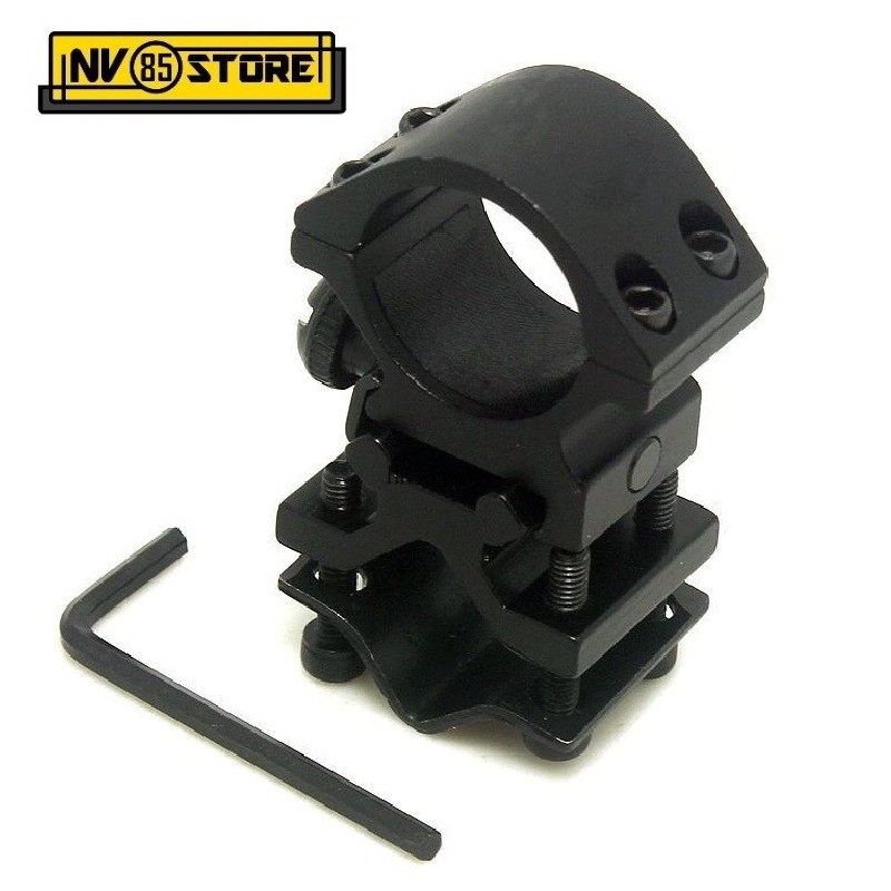 Set 2 Pezzi: Attacco Anello per Torcia 25 mm + Adattatore Canna Fucile Carabina