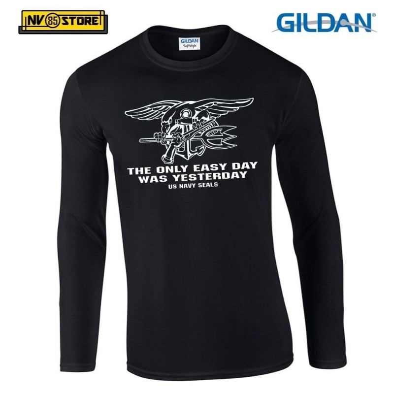Maglia Manica Lunga GILDAN Navy Seals Marines N Maglietta STAMPA SERIGRAFICA