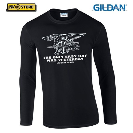 Maglia Manica Lunga GILDAN Navy Seals Marines N Maglietta STAMPA SERIGRAFICA
