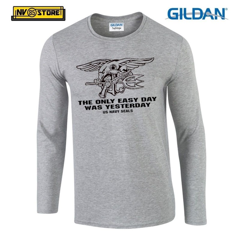 Maglia Manica Lunga GILDAN Navy Seals Marines G Maglietta STAMPA SERIGRAFICA