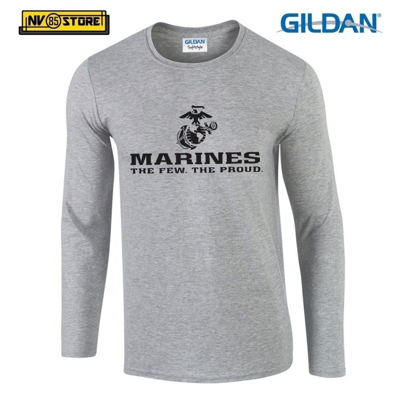 Maglia Manica Lunga GILDAN Marines Corps USMC Maglietta in Stampa Serigrafia SG