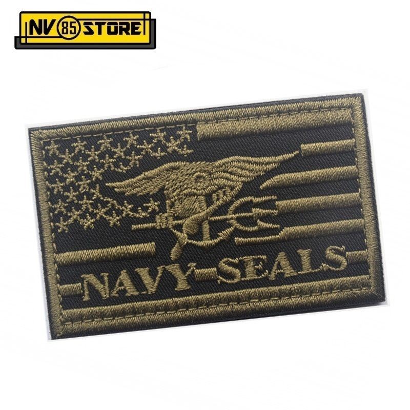Patch Ricamata Bandiera US Navy Seals 8 x 5 cm O Militare Softair con Velcrogrip